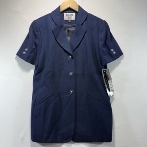 Kasper ASL Blazer Women's Petite Size 10P Navy Blue Buttons Short Sleeve NWT